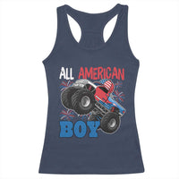 Funny All American Boy 4th Of July Racerback Tank Top Monster Trucks American Flag Fireworks - Wonder Print Shop
