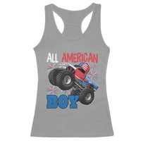 Funny All American Boy 4th Of July Racerback Tank Top Monster Trucks American Flag Fireworks - Wonder Print Shop