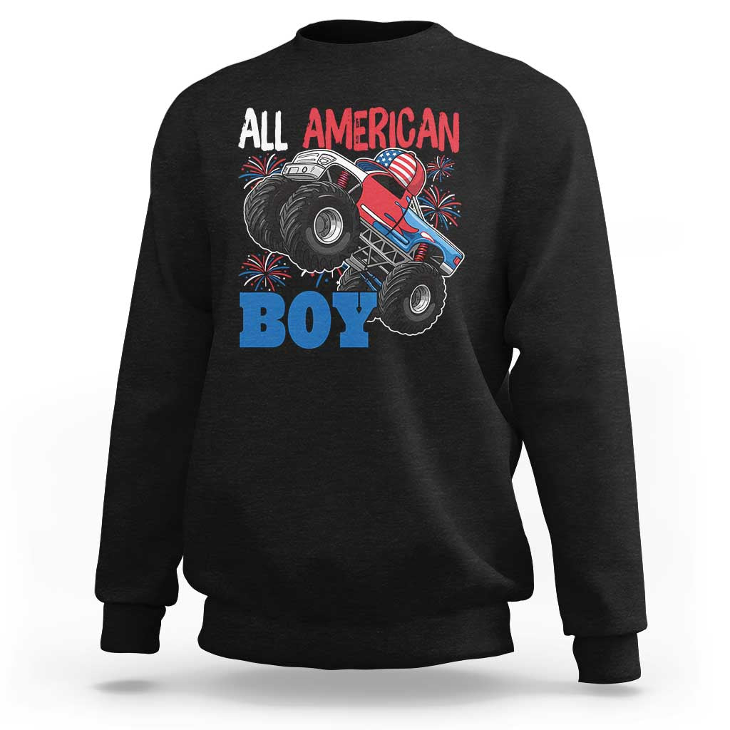 Funny All American Boy 4th Of July Sweatshirt Monster Trucks American Flag Fireworks - Wonder Print Shop