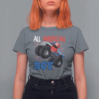 Funny All American Boy 4th Of July T Shirt For Women Monster Trucks American Flag Fireworks - Wonder Print Shop
