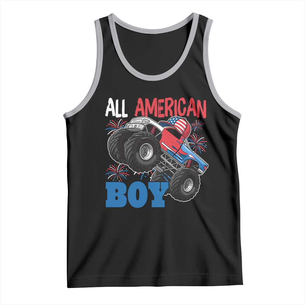 Funny All American Boy 4th Of July Tank Top Monster Trucks American Flag Fireworks - Wonder Print Shop