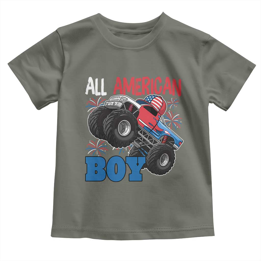 Funny All American Boy 4th Of July Toddler T Shirt Monster Trucks American Flag Fireworks - Wonder Print Shop