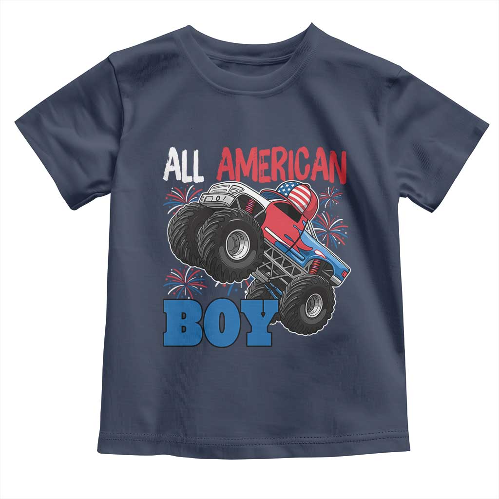Funny All American Boy 4th Of July Toddler T Shirt Monster Trucks American Flag Fireworks - Wonder Print Shop