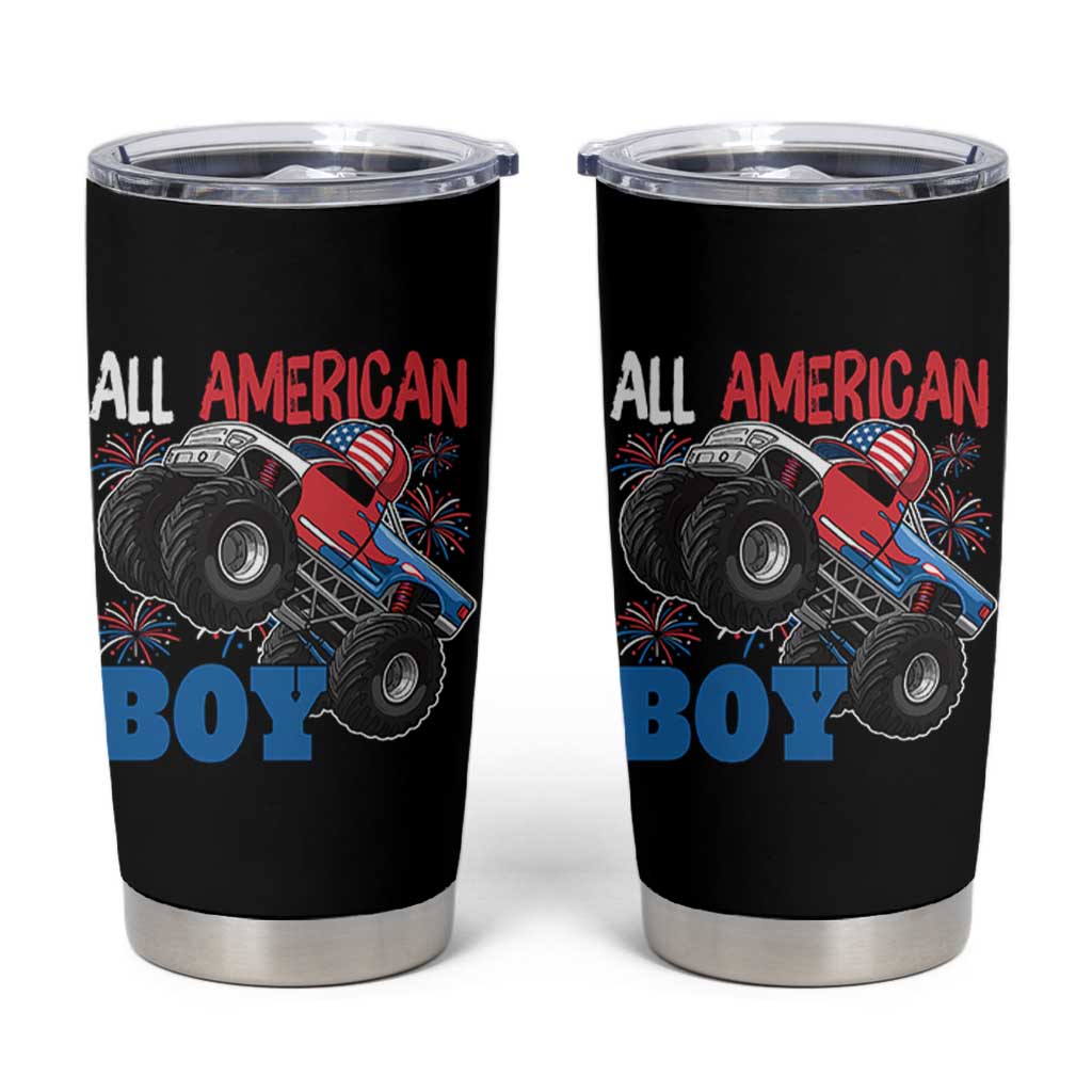 Funny All American Boy 4th Of July Tumbler Cup Monster Trucks American Flag Fireworks - Wonder Print Shop