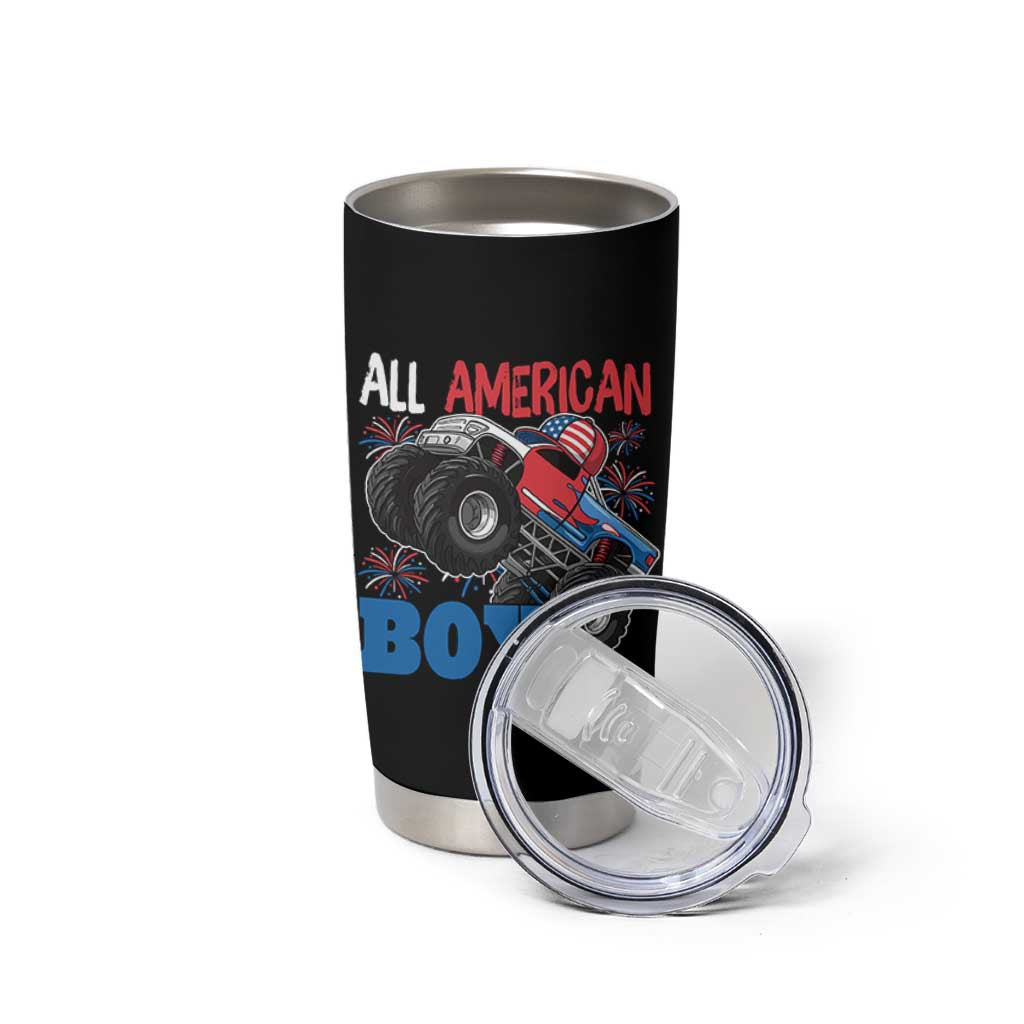 Funny All American Boy 4th Of July Tumbler Cup Monster Trucks American Flag Fireworks - Wonder Print Shop