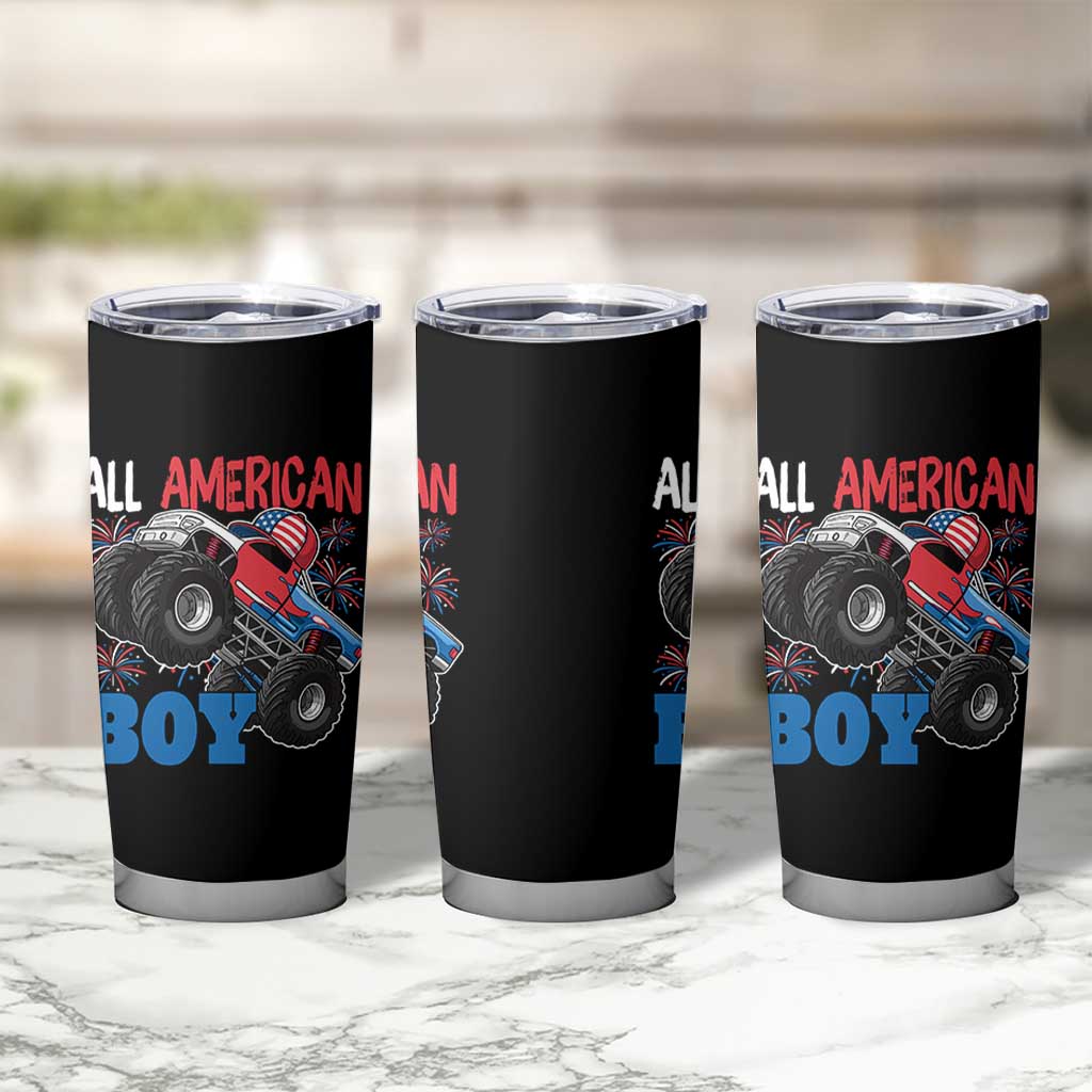 Funny All American Boy 4th Of July Tumbler Cup Monster Trucks American Flag Fireworks - Wonder Print Shop