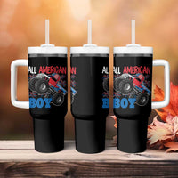 Funny All American Boy 4th Of July Tumbler With Handle Monster Trucks American Flag Fireworks - Wonder Print Shop