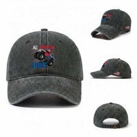 Funny All American Boy 4th Of July Washed Cotton Baseball Cap Monster Trucks American Flag Fireworks