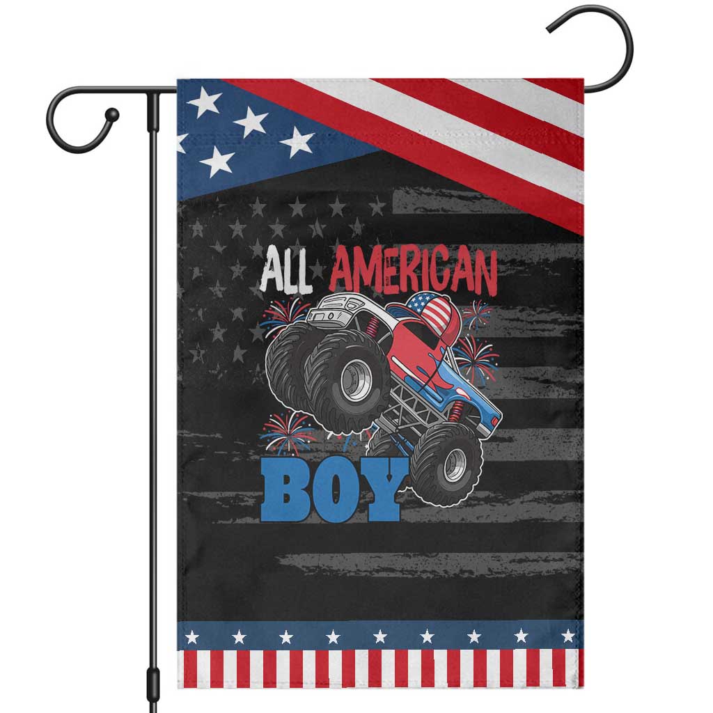 Funny All American Boy 4th Of July Garden Flag Monster Trucks American Flag Fireworks