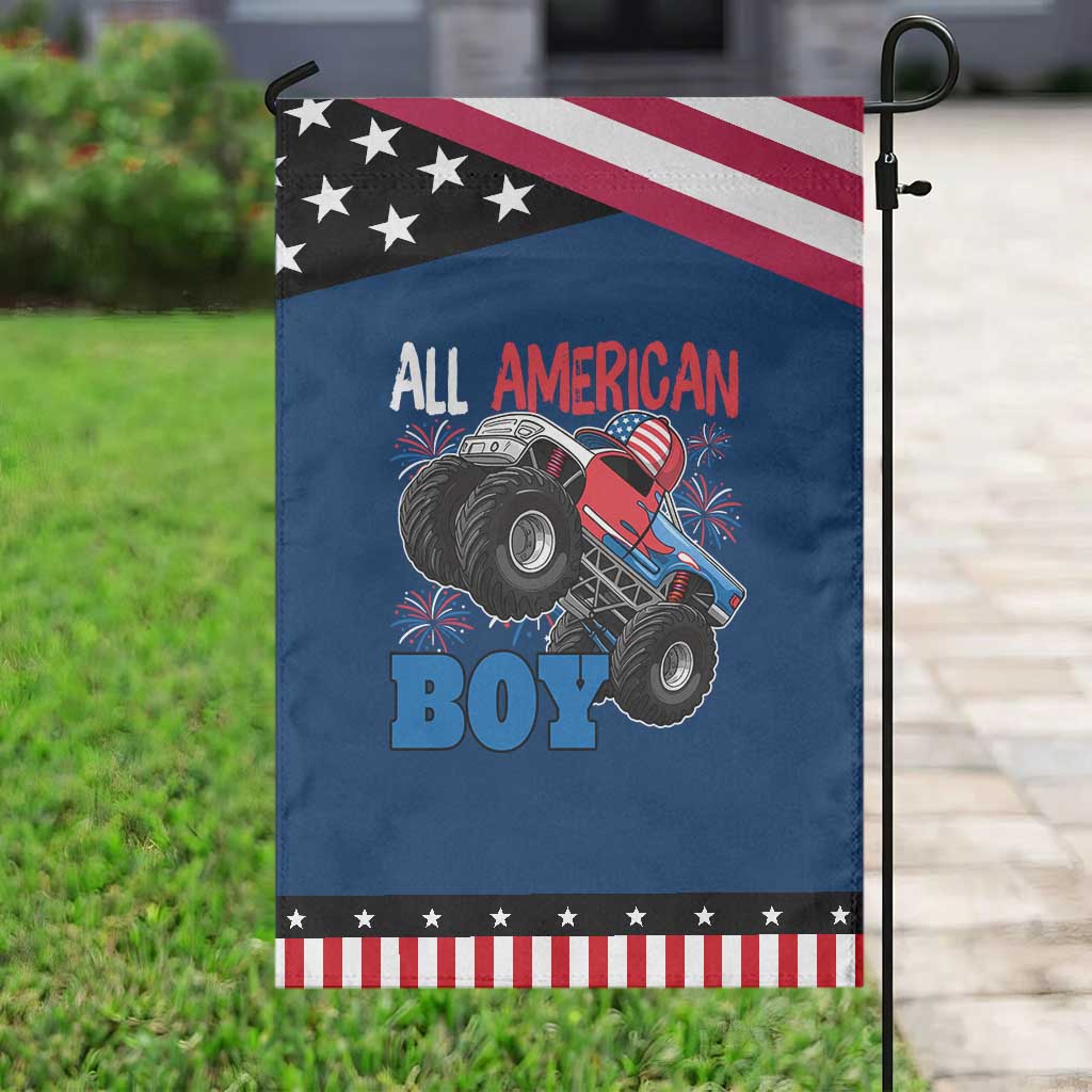 Funny All American Boy 4th Of July Garden Flag Monster Trucks American Flag Fireworks