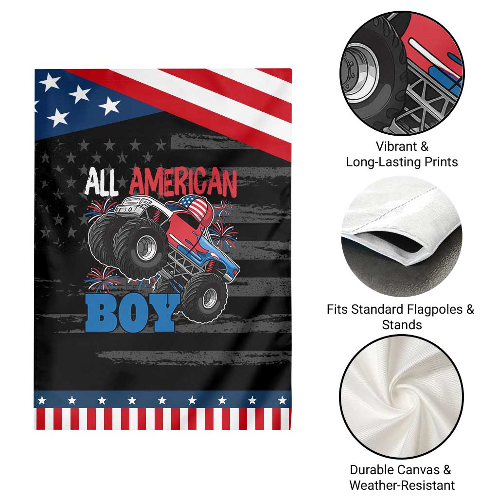 Funny All American Boy 4th Of July Garden Flag Monster Trucks American Flag Fireworks