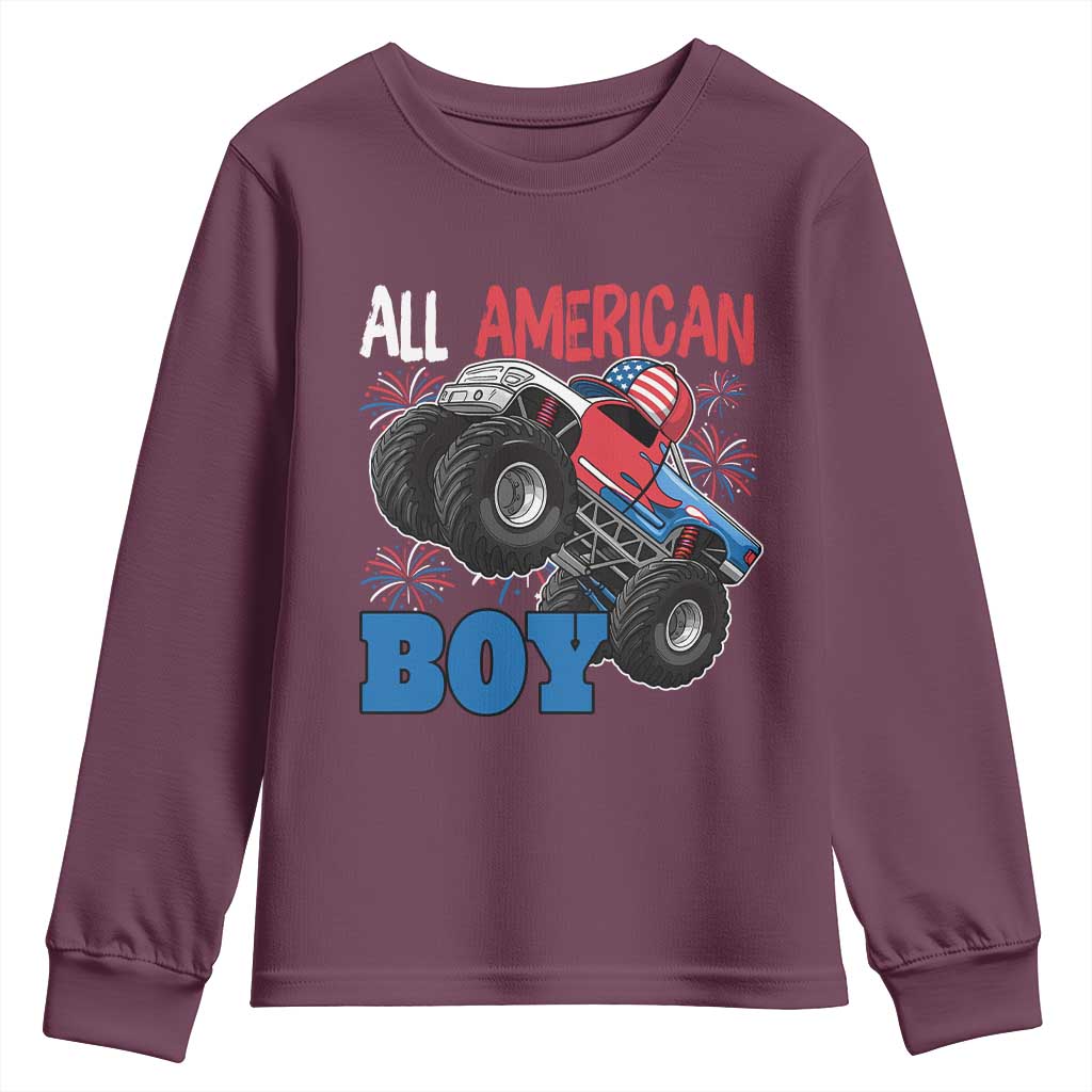 Funny All American Boy 4th Of July Youth Sweatshirt Monster Trucks American Flag Fireworks - Wonder Print Shop