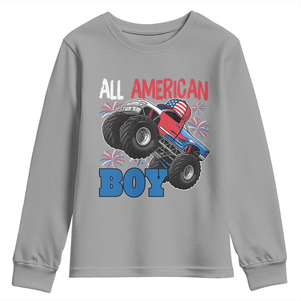 Funny All American Boy 4th Of July Youth Sweatshirt Monster Trucks American Flag Fireworks - Wonder Print Shop