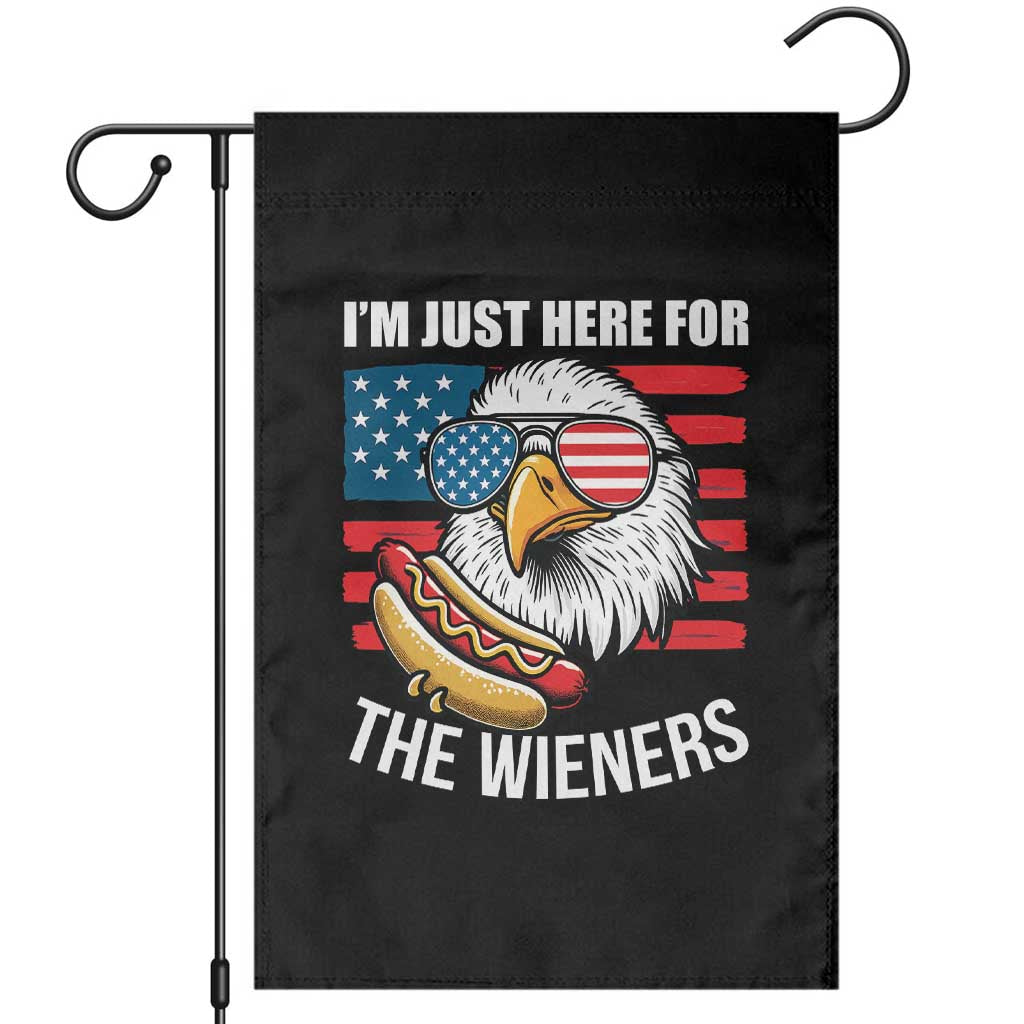 Funny I'm Just Here For The Wieners Garden Flag 4th Of July Bald Eagle Hot Dog Lover - Wonder Print Shop