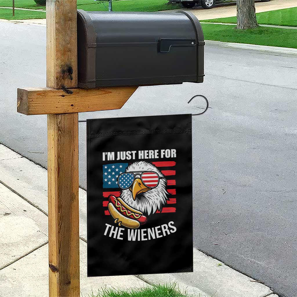 Funny I'm Just Here For The Wieners Garden Flag 4th Of July Bald Eagle Hot Dog Lover - Wonder Print Shop