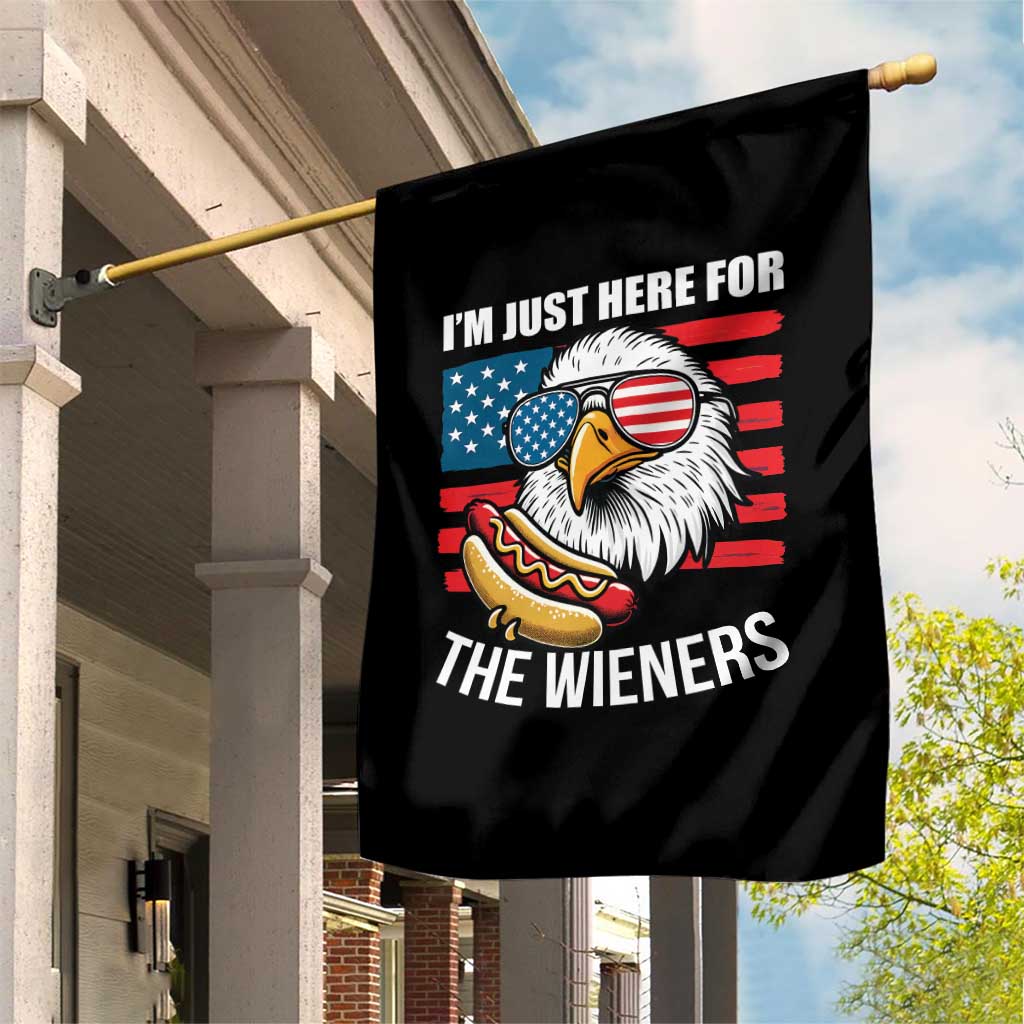 Funny I'm Just Here For The Wieners Garden Flag 4th Of July Bald Eagle Hot Dog Lover - Wonder Print Shop