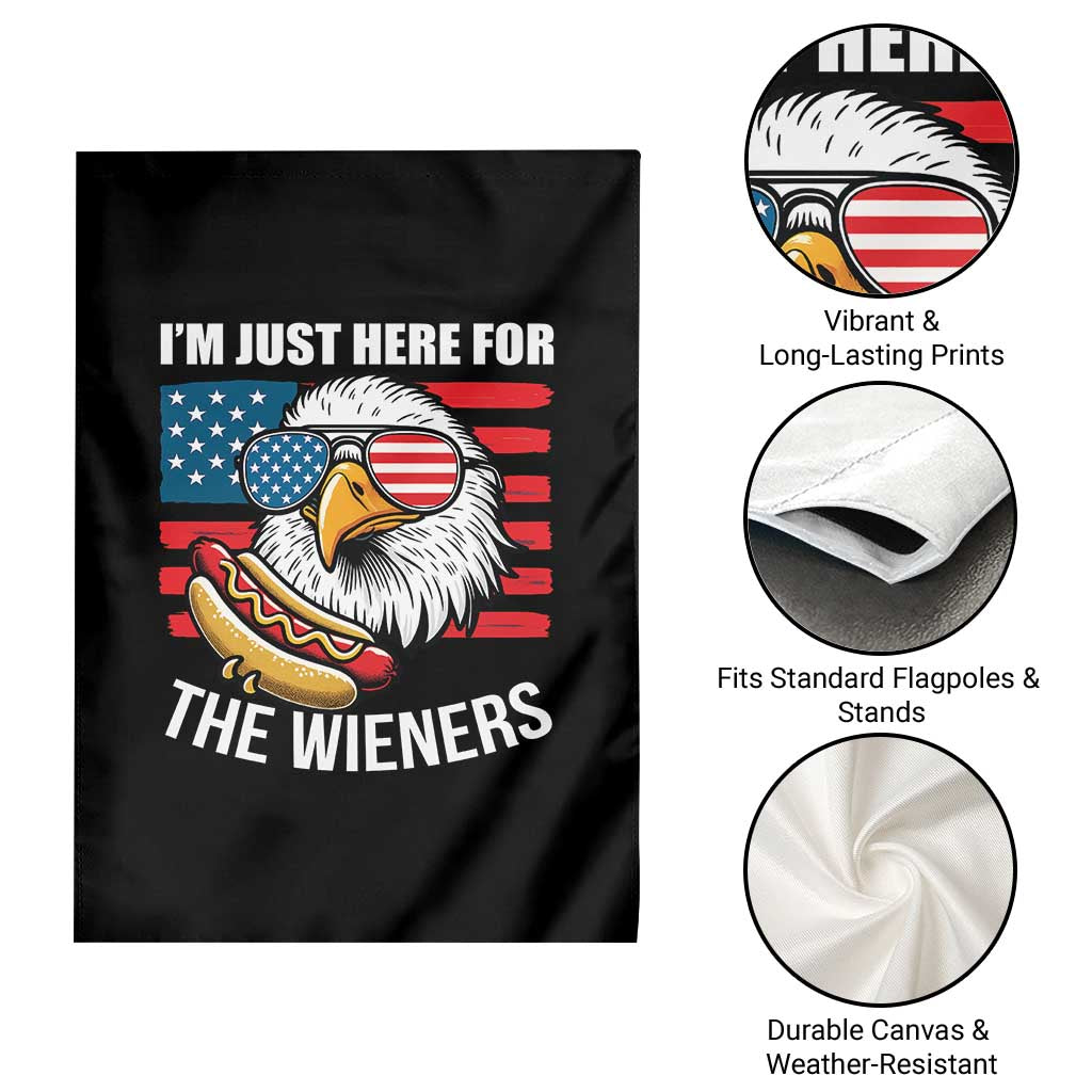 Funny I'm Just Here For The Wieners Garden Flag 4th Of July Bald Eagle Hot Dog Lover - Wonder Print Shop