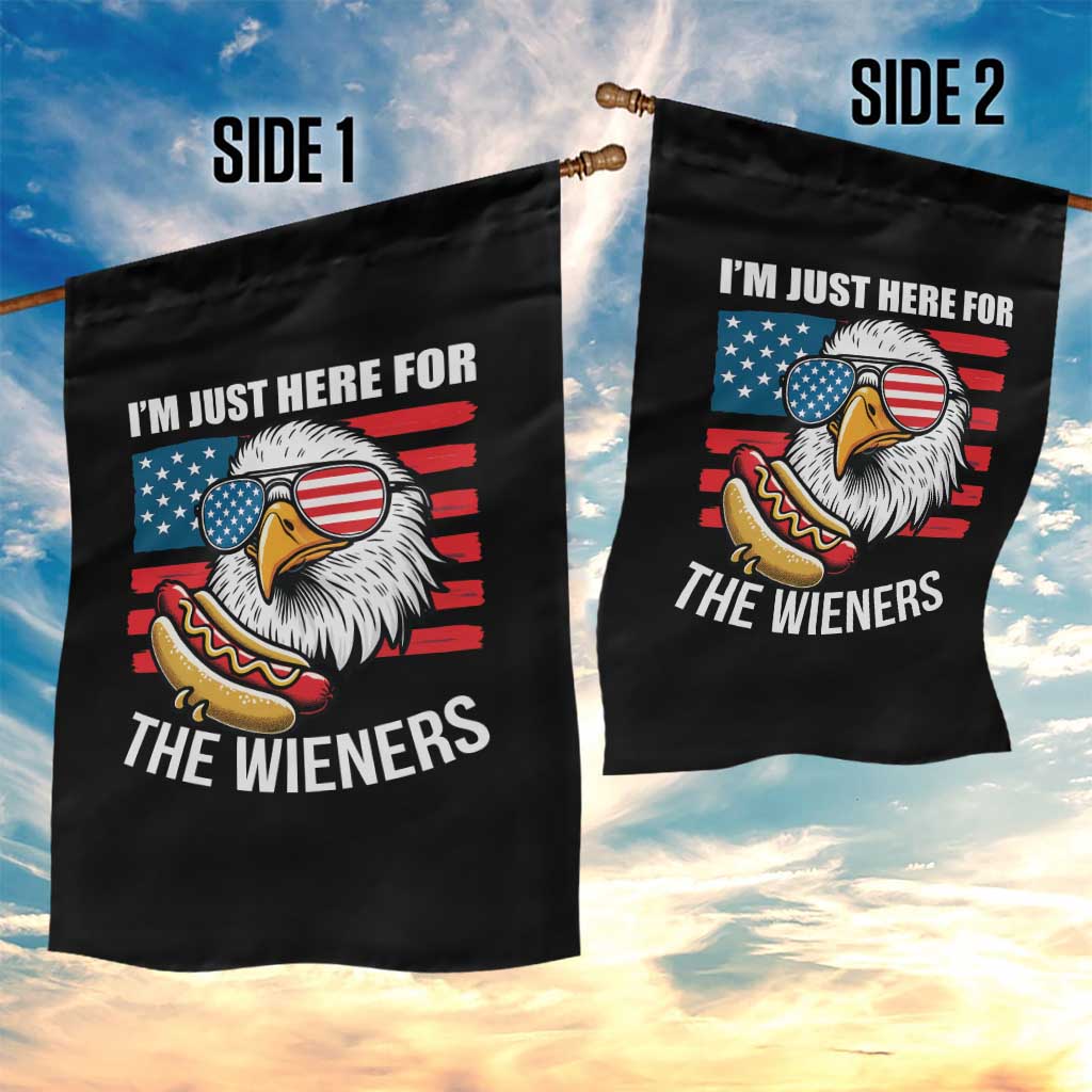 Funny I'm Just Here For The Wieners Garden Flag 4th Of July Bald Eagle Hot Dog Lover - Wonder Print Shop