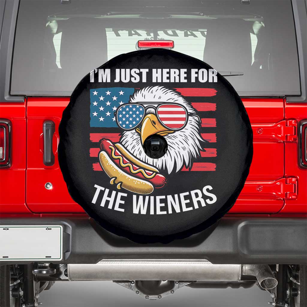 Funny I'm Just Here For The Wieners Spare Tire Cover 4th Of July Bald Eagle Hot Dog Lover - Wonder Print Shop