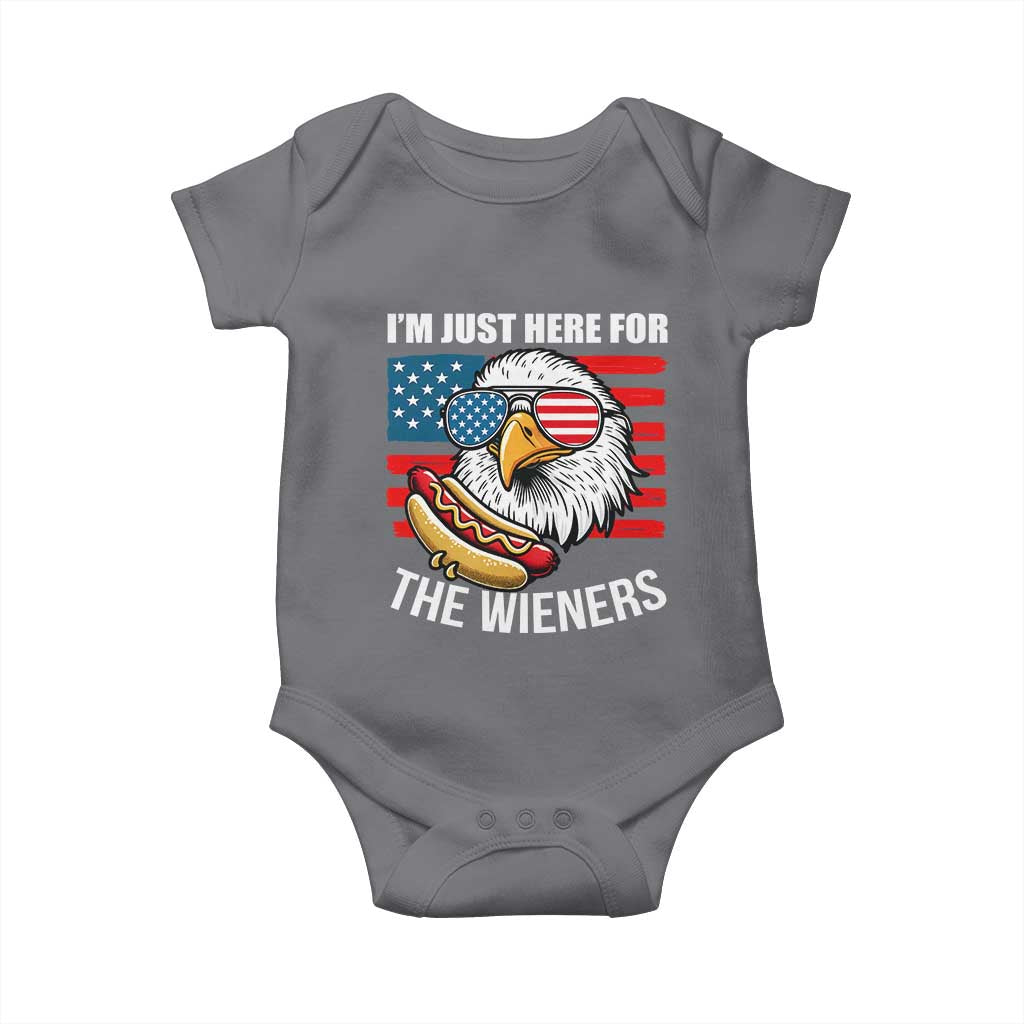 Funny I'm Just Here For The Wieners Baby Onesie 4th Of July Bald Eagle Hot Dog Lover - Wonder Print Shop