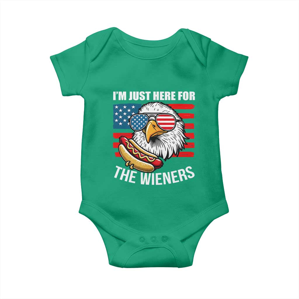 Funny I'm Just Here For The Wieners Baby Onesie 4th Of July Bald Eagle Hot Dog Lover - Wonder Print Shop