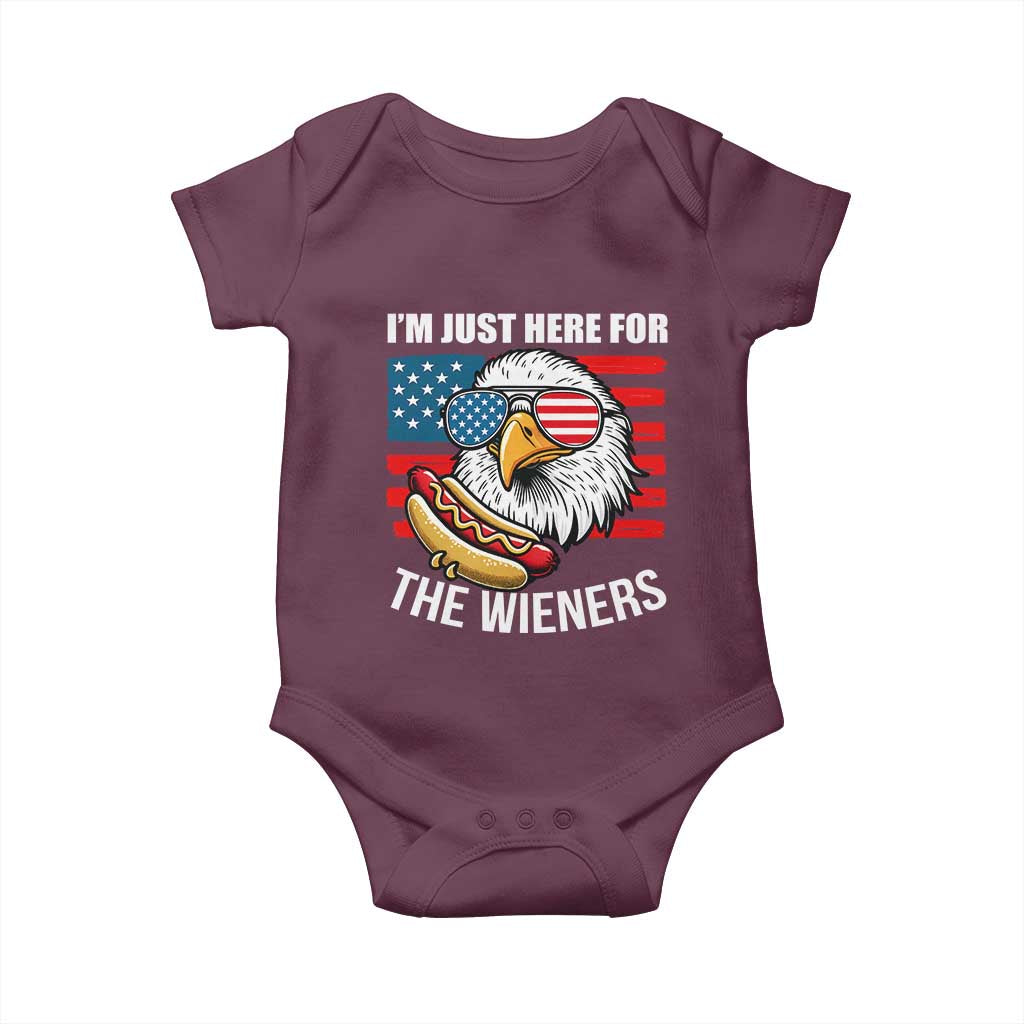 Funny I'm Just Here For The Wieners Baby Onesie 4th Of July Bald Eagle Hot Dog Lover - Wonder Print Shop