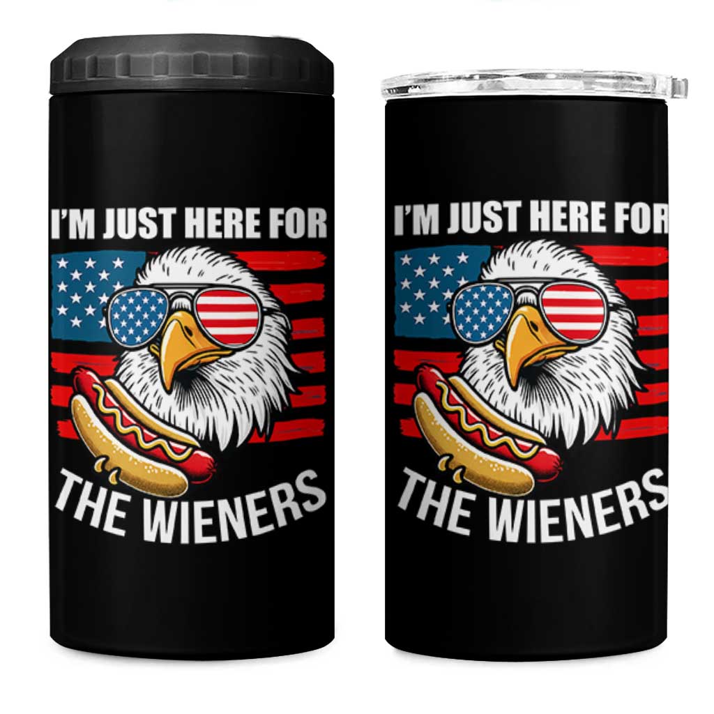 Funny I'm Just Here For The Wieners 4 in 1 Can Cooler Tumbler 4th Of July Bald Eagle Hot Dog Lover - Wonder Print Shop