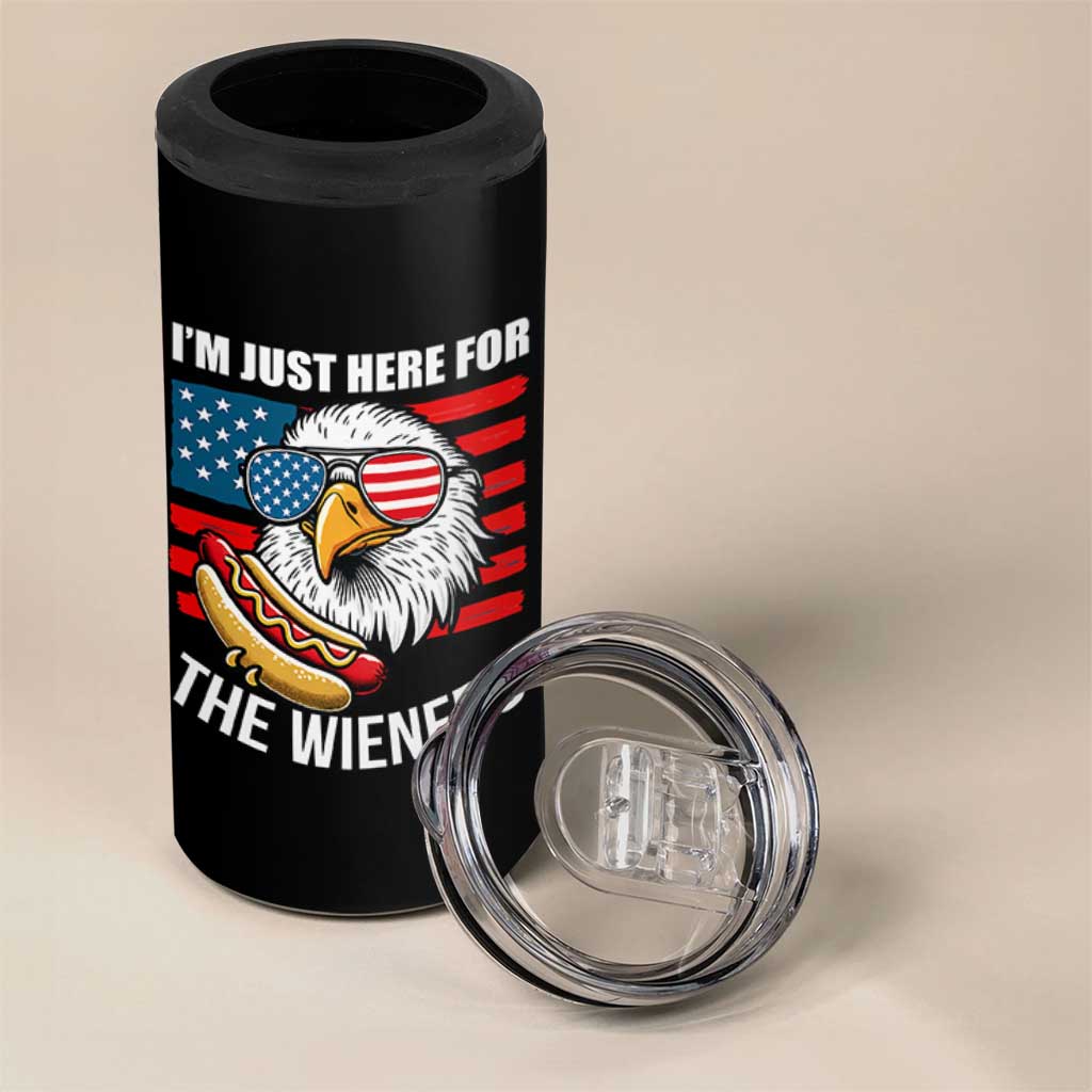 Funny I'm Just Here For The Wieners 4 in 1 Can Cooler Tumbler 4th Of July Bald Eagle Hot Dog Lover - Wonder Print Shop