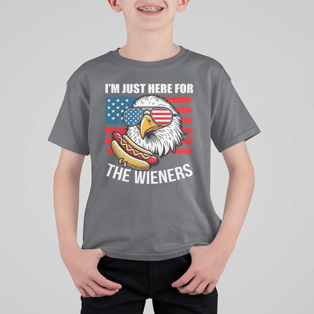 Funny I'm Just Here For The Wieners T Shirt For Kid 4th Of July Bald Eagle Hot Dog Lover - Wonder Print Shop