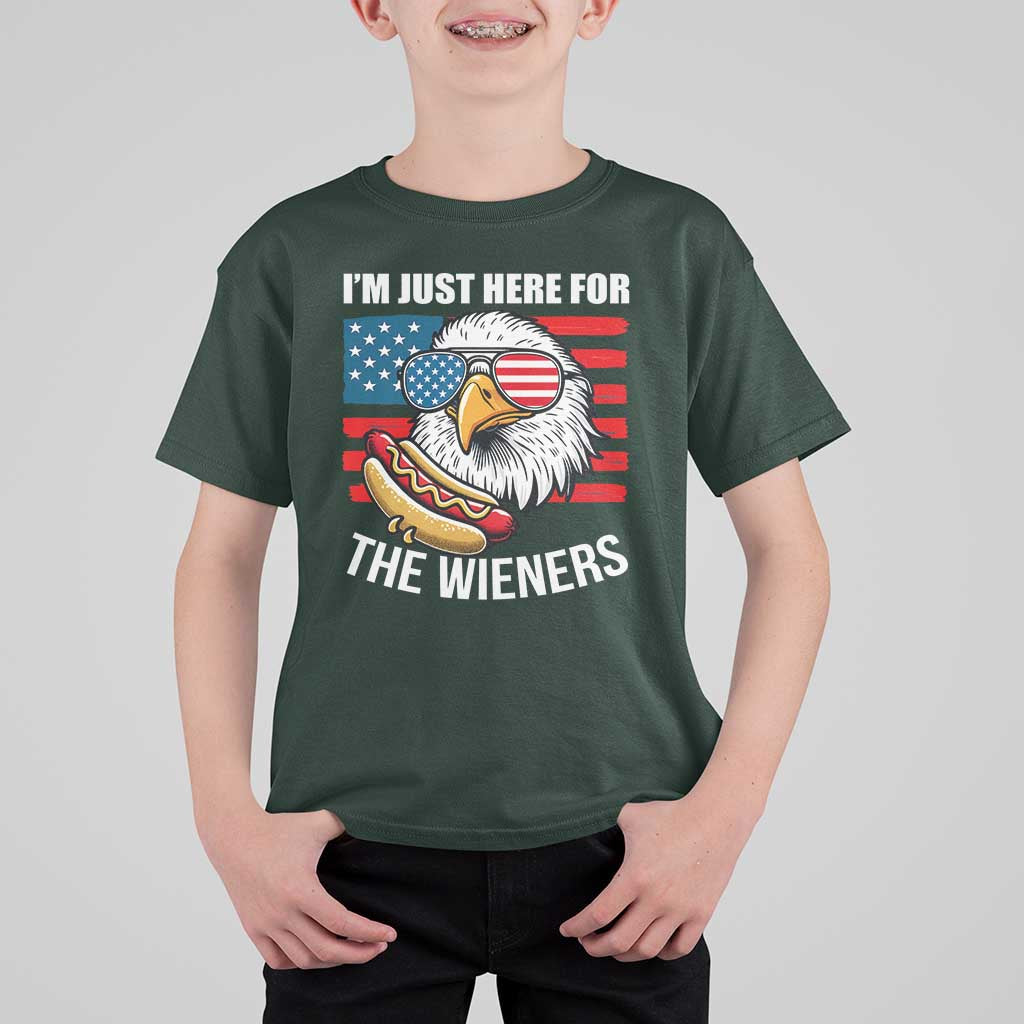 Funny I'm Just Here For The Wieners T Shirt For Kid 4th Of July Bald Eagle Hot Dog Lover - Wonder Print Shop