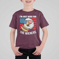 Funny I'm Just Here For The Wieners T Shirt For Kid 4th Of July Bald Eagle Hot Dog Lover - Wonder Print Shop