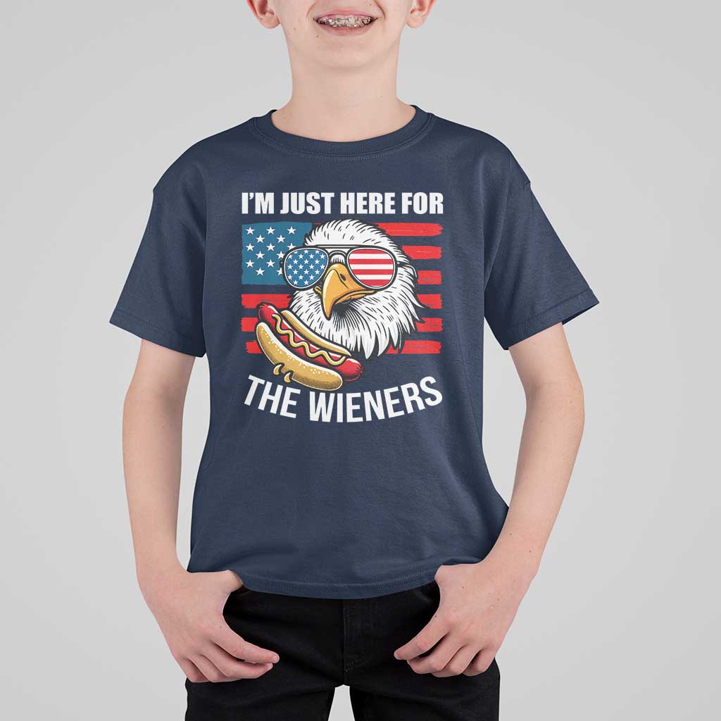 Funny I'm Just Here For The Wieners T Shirt For Kid 4th Of July Bald Eagle Hot Dog Lover - Wonder Print Shop