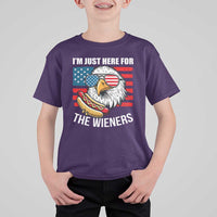 Funny I'm Just Here For The Wieners T Shirt For Kid 4th Of July Bald Eagle Hot Dog Lover - Wonder Print Shop