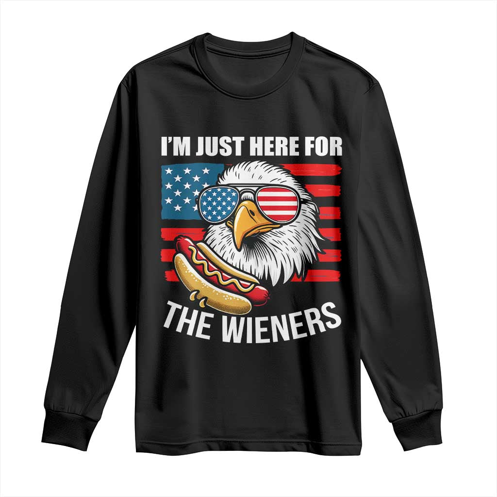 Funny I'm Just Here For The Wieners Long Sleeve Shirt 4th Of July Bald Eagle Hot Dog Lover - Wonder Print Shop