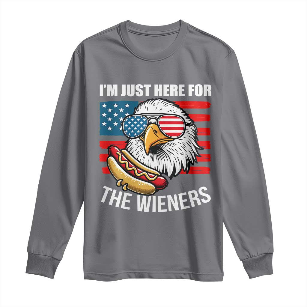 Funny I'm Just Here For The Wieners Long Sleeve Shirt 4th Of July Bald Eagle Hot Dog Lover - Wonder Print Shop