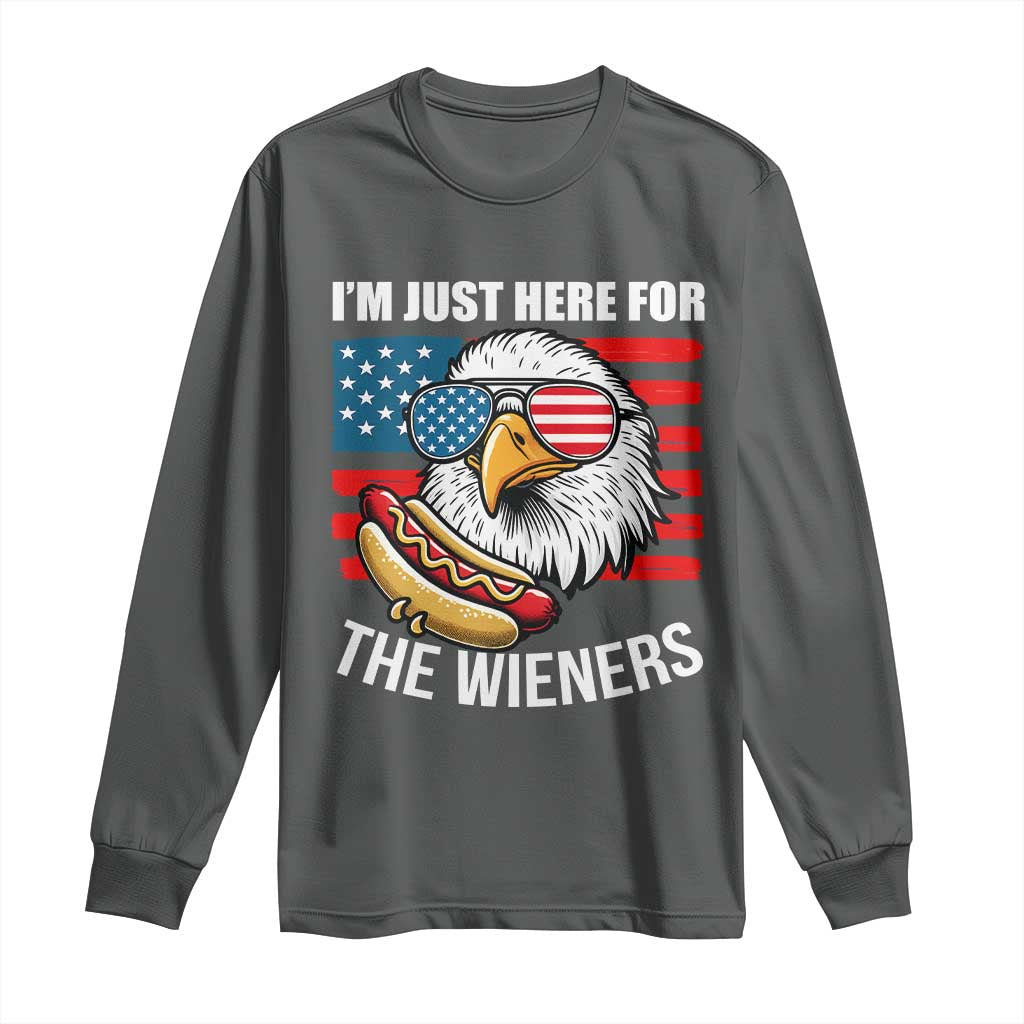 Funny I'm Just Here For The Wieners Long Sleeve Shirt 4th Of July Bald Eagle Hot Dog Lover - Wonder Print Shop