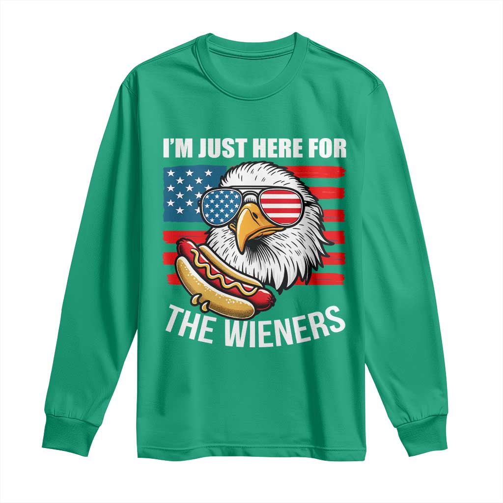 Funny I'm Just Here For The Wieners Long Sleeve Shirt 4th Of July Bald Eagle Hot Dog Lover - Wonder Print Shop