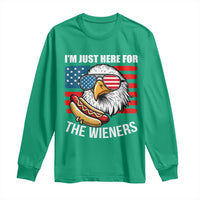 Funny I'm Just Here For The Wieners Long Sleeve Shirt 4th Of July Bald Eagle Hot Dog Lover - Wonder Print Shop