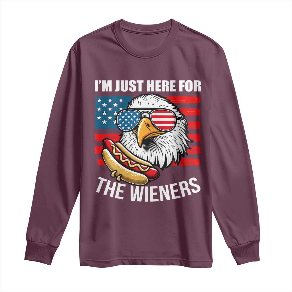 Funny I'm Just Here For The Wieners Long Sleeve Shirt 4th Of July Bald Eagle Hot Dog Lover - Wonder Print Shop
