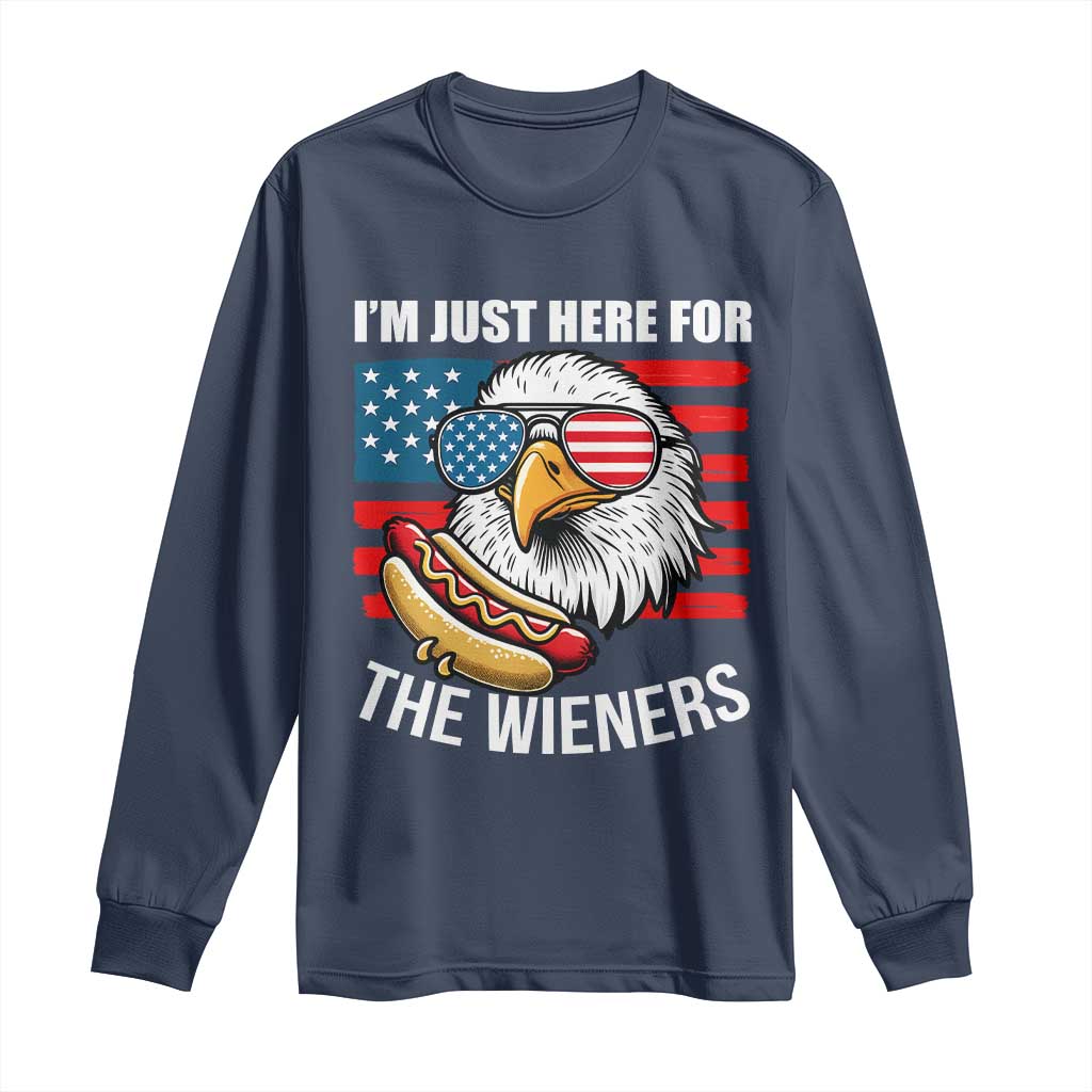 Funny I'm Just Here For The Wieners Long Sleeve Shirt 4th Of July Bald Eagle Hot Dog Lover - Wonder Print Shop