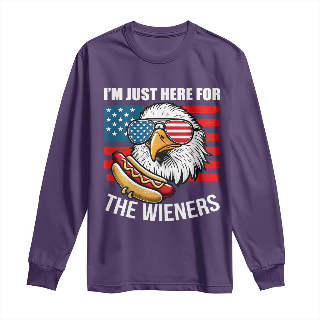 Funny I'm Just Here For The Wieners Long Sleeve Shirt 4th Of July Bald Eagle Hot Dog Lover - Wonder Print Shop