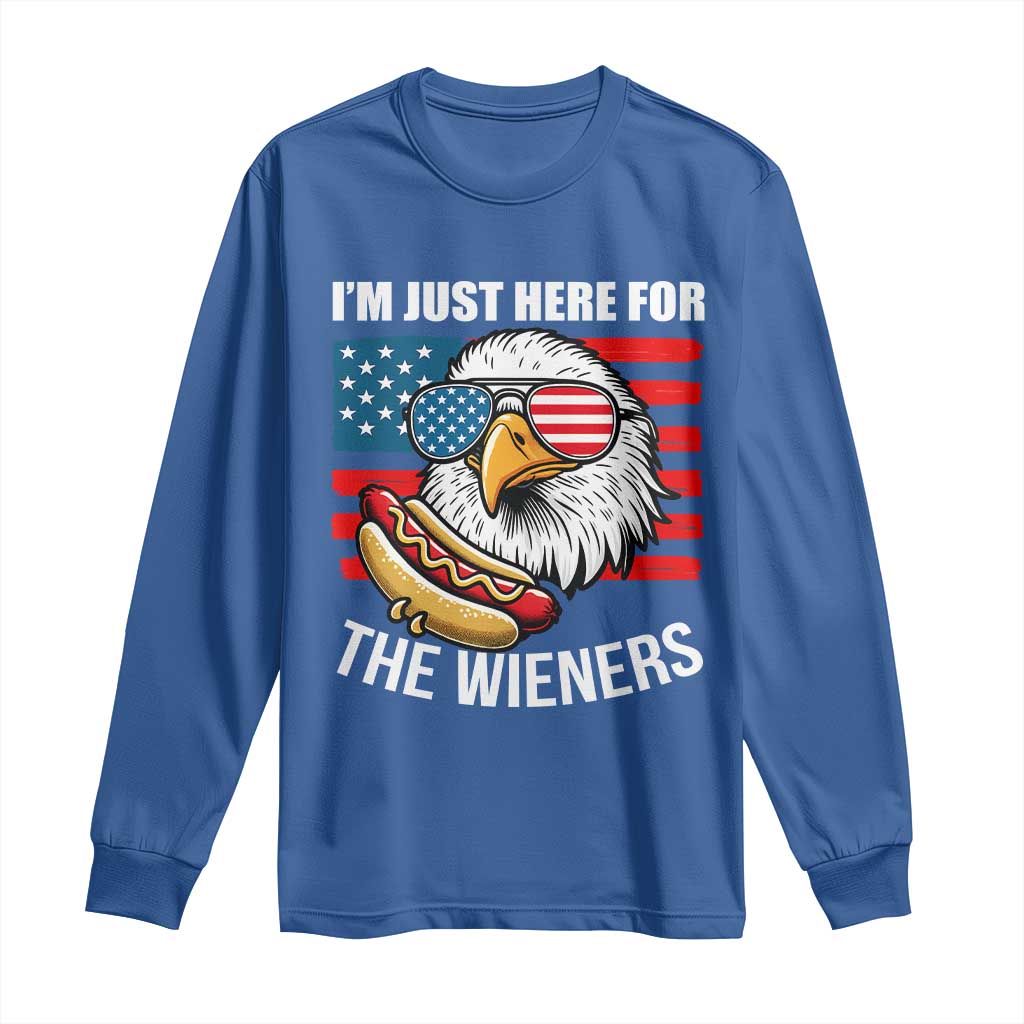 Funny I'm Just Here For The Wieners Long Sleeve Shirt 4th Of July Bald Eagle Hot Dog Lover - Wonder Print Shop