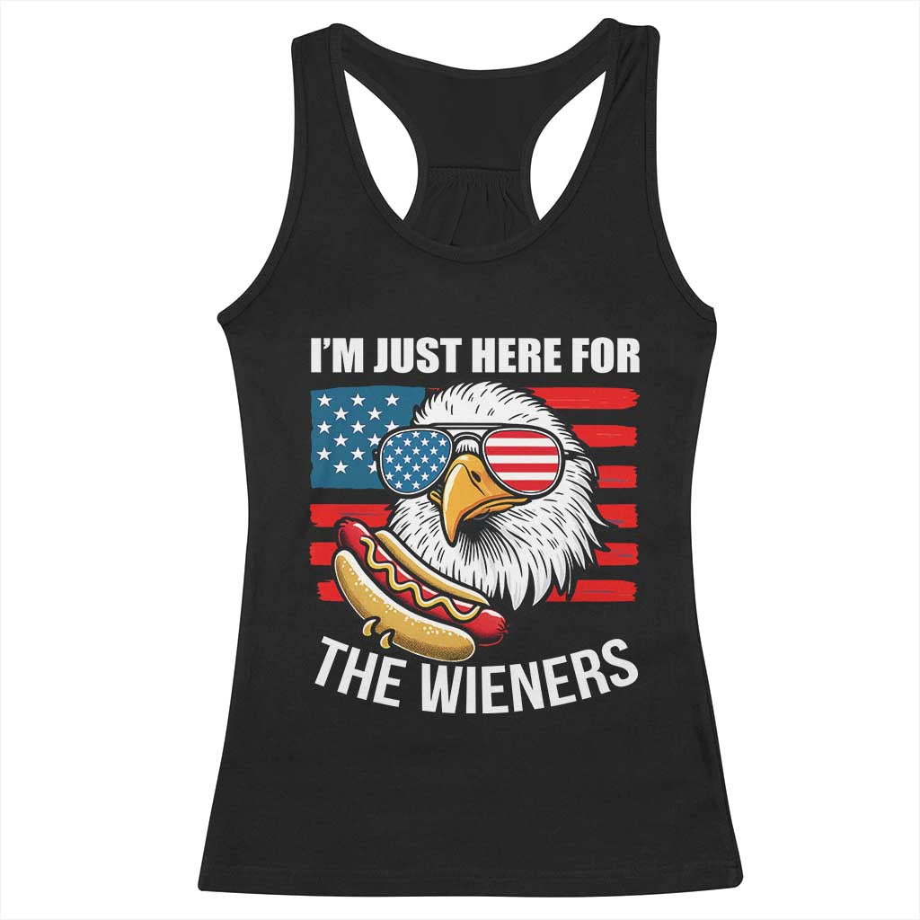 Funny I'm Just Here For The Wieners Racerback Tank Top 4th Of July Bald Eagle Hot Dog Lover - Wonder Print Shop