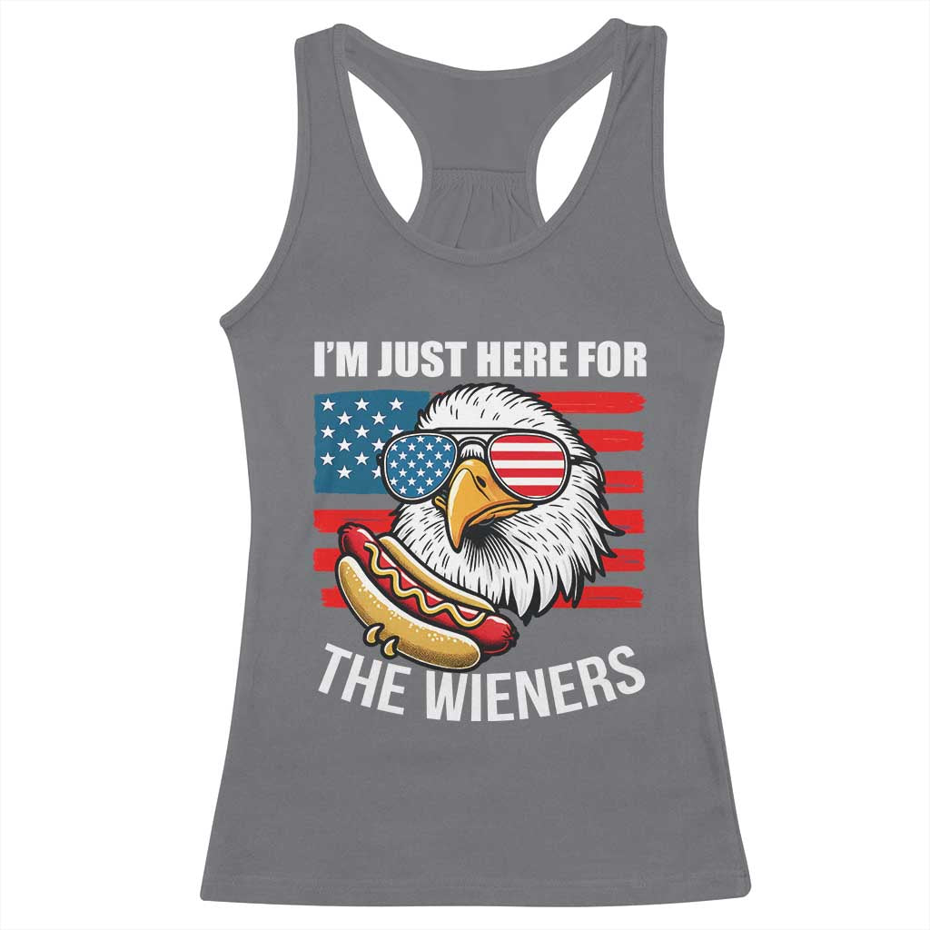 Funny I'm Just Here For The Wieners Racerback Tank Top 4th Of July Bald Eagle Hot Dog Lover - Wonder Print Shop