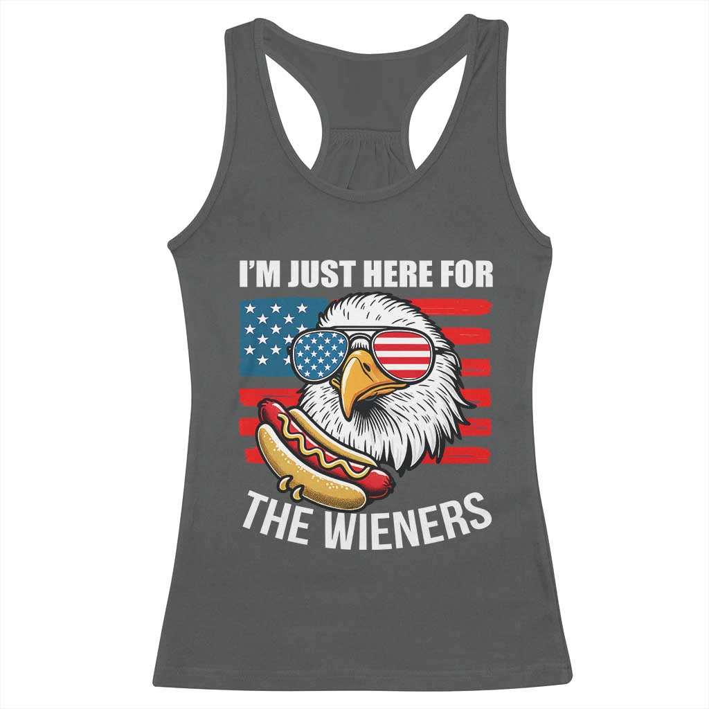 Funny I'm Just Here For The Wieners Racerback Tank Top 4th Of July Bald Eagle Hot Dog Lover - Wonder Print Shop