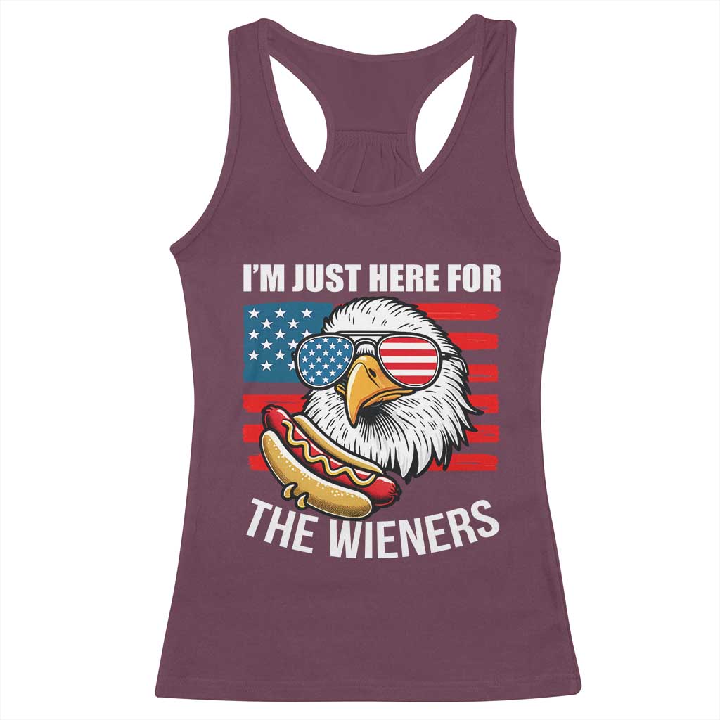 Funny I'm Just Here For The Wieners Racerback Tank Top 4th Of July Bald Eagle Hot Dog Lover - Wonder Print Shop