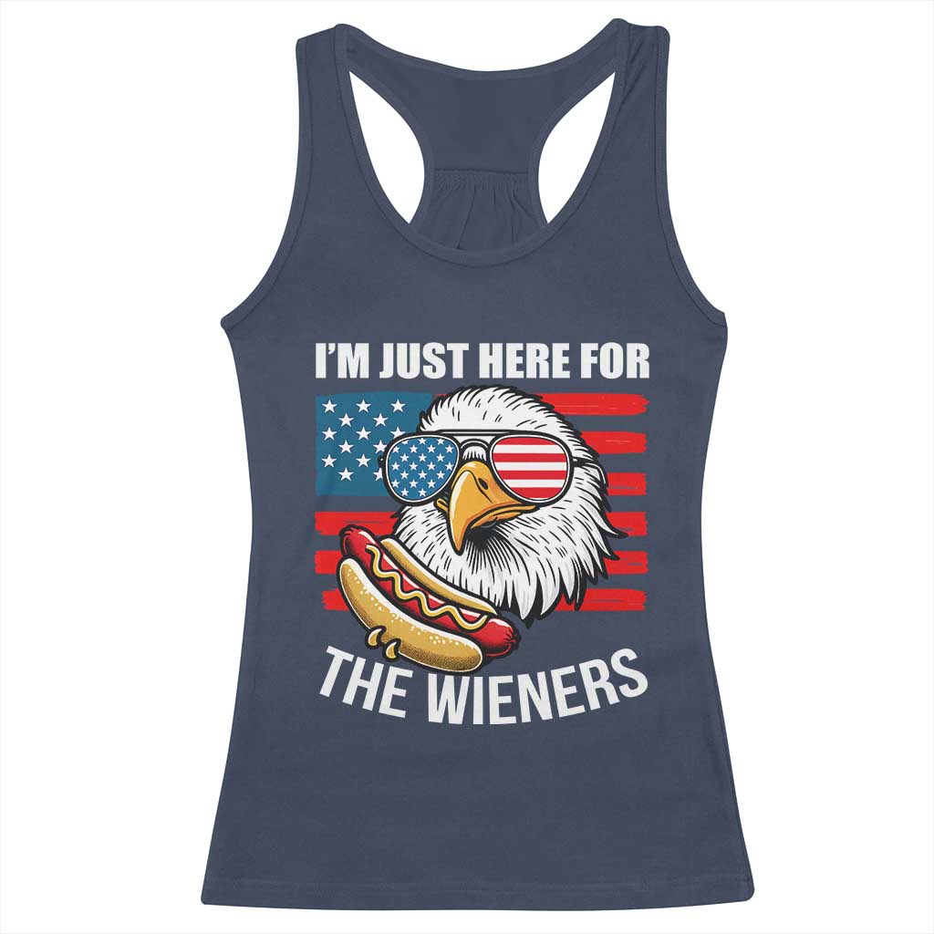 Funny I'm Just Here For The Wieners Racerback Tank Top 4th Of July Bald Eagle Hot Dog Lover - Wonder Print Shop
