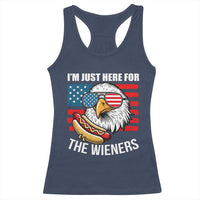 Funny I'm Just Here For The Wieners Racerback Tank Top 4th Of July Bald Eagle Hot Dog Lover - Wonder Print Shop