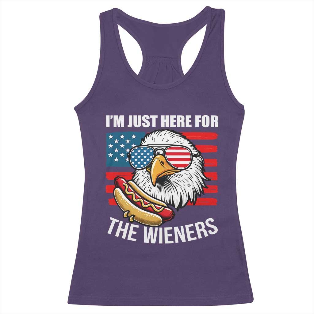 Funny I'm Just Here For The Wieners Racerback Tank Top 4th Of July Bald Eagle Hot Dog Lover - Wonder Print Shop