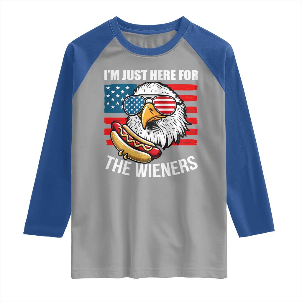 Funny I'm Just Here For The Wieners Raglan Shirt 4th Of July Bald Eagle Hot Dog Lover - Wonder Print Shop